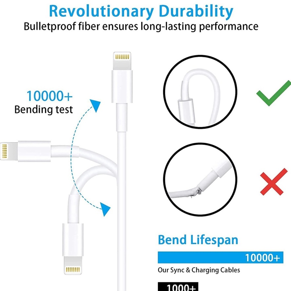 Lightning to USB Cable, 1m, Charging Compatible With iPhone/Apple/14/13/12/12 - Picture 6 of 7